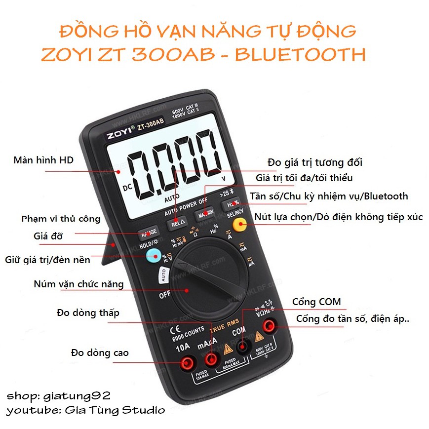Đồng hồ vạn năng tự động ZOYI ZT 300AB cao cấp kết nối Bluetooth qua app với điện thoại android, ios