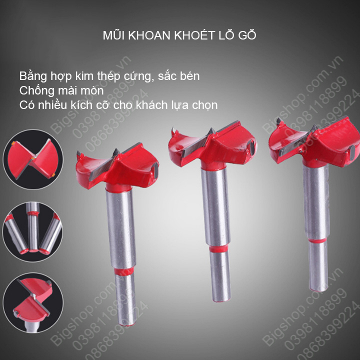 Mũi khoan khoét lỗ gỗ, 4 cạnh, có nhiều kích thước cho khách lựa chọn