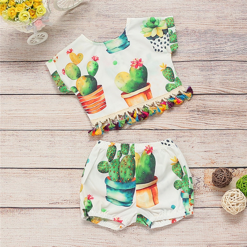 Áo thun MIKRDOO ngắn tay và quần ngắn in hoạt hình xinh xắn cho bé gái