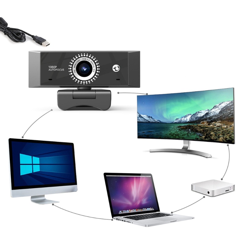 Webcam 1080P USB 2.0 Xoay 360 Độ Tự Động Lấy Nét Kèm Micro Cho Máy Tính | BigBuy360 - bigbuy360.vn