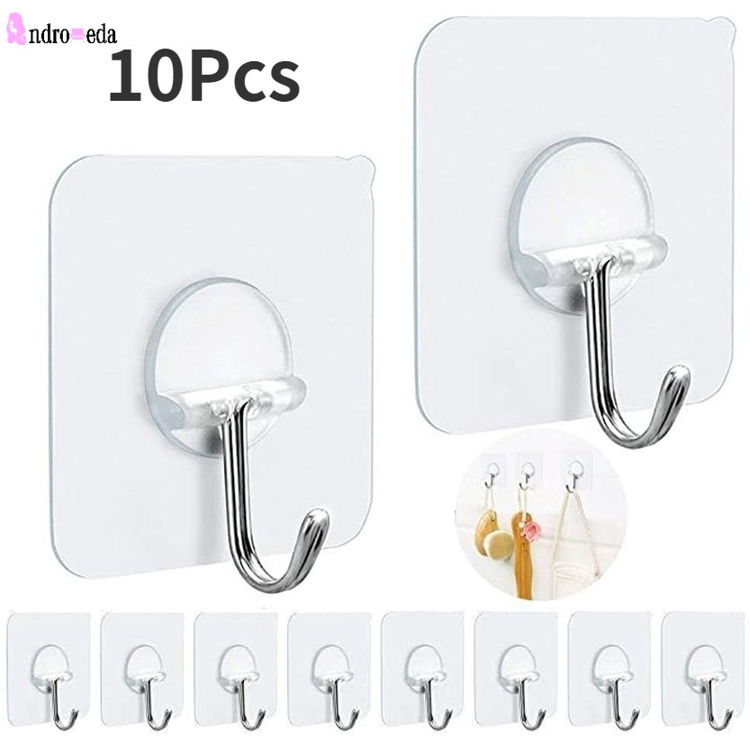 Set 10 Móc Treo Đồ Dán Tường Trong Suốt Không Cần Đục Lỗ Tái Sử Dụng Được Cho Nhà Bếp/Nhà Tắm/Văn Phòng