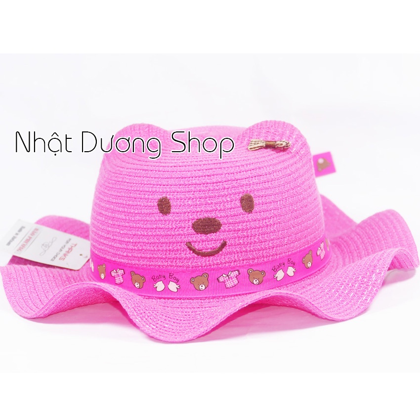 Nón cói đi biển trẻ em hình con gâu vành gợn sóng dành cho bé gái từ 2 tới 5 tuổi.