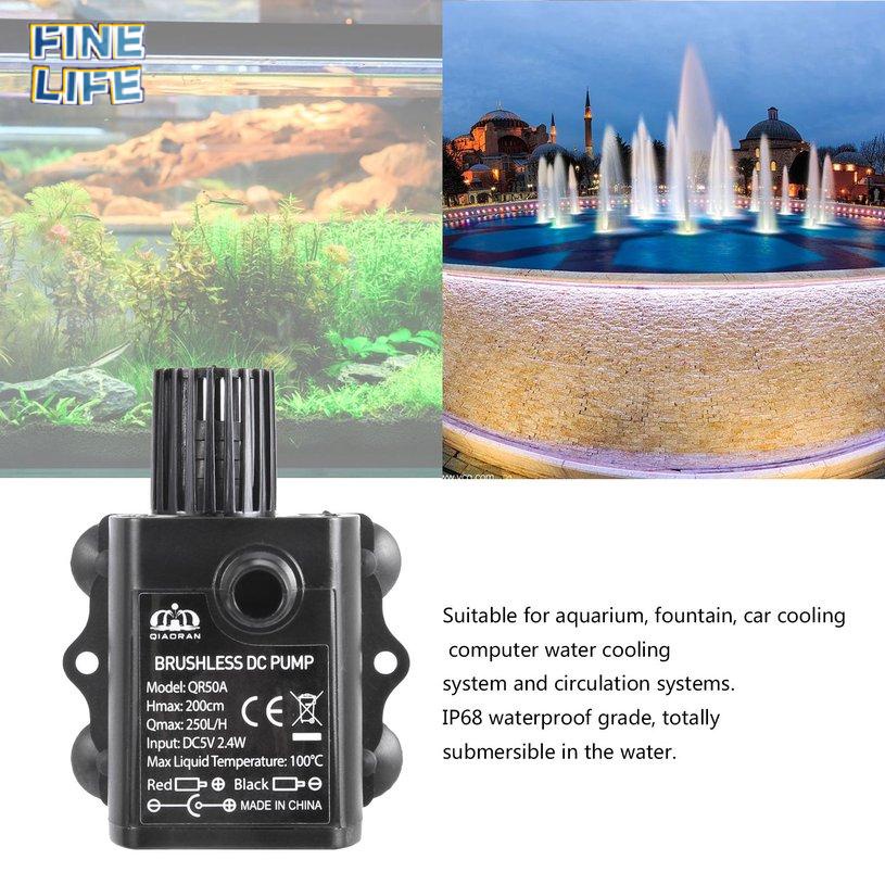 USB Mini Brushless DC Water Pump DC5V 2.4W 250L/H Lift 2m Submersible Pump