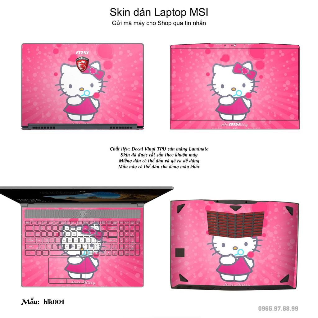 Skin dán Laptop MSI in hình Hello Kitty (inbox mã máy cho Shop)