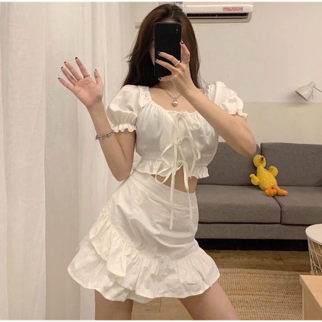 Set chân váy áo cột nơ