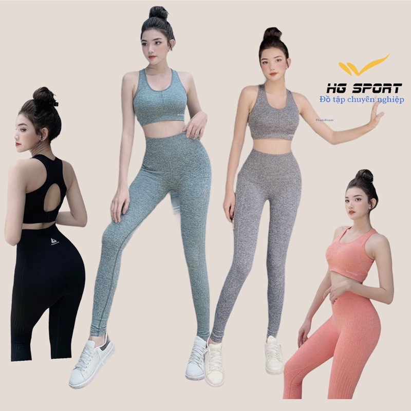 Bộ Tập Gym Nữ, Đồ Tập Yoga, Thể Thao chất dệt kim, Quần Dài, Áo Bra Cao Cấp có sẵn lót SD09