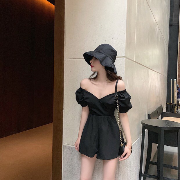 Jumpsuit Cổ Đắp Chéo (XÁM+ĐEN)