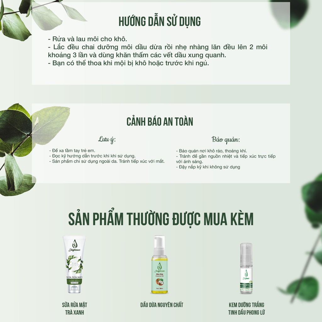 Son dưỡng dầu dừa 5ml JULYHOUSE, dưỡng môi mềm mịn