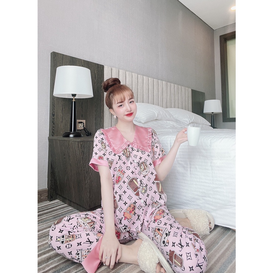 sét đồ bộ đồ bộ mặc nhà pijama nữ tay ngắn quần dài lụa mango latin satin lụa xịn cao cấp hot hít nhất giá rẻ free ship