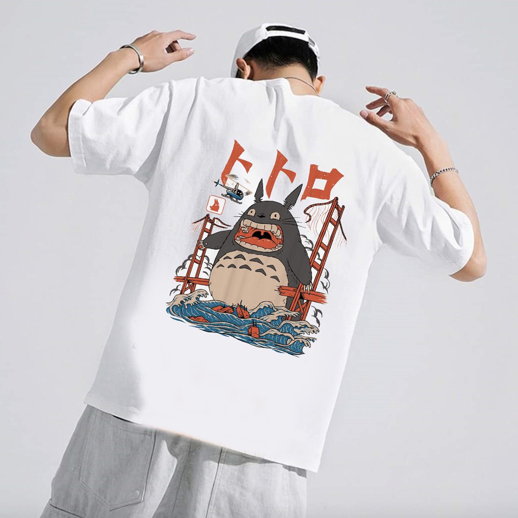 Áo thun Totoro giận dữ unisex tay lỡ form rộng chất cotton 3158 dầy mềm mịn thoáng mát