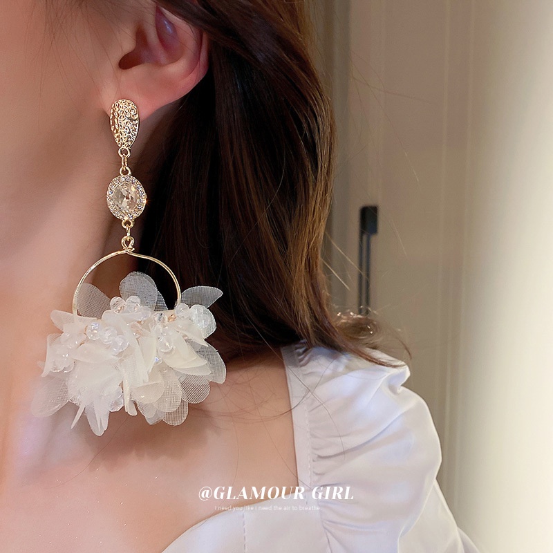 Bông Tai Bạc Hình Cánh Hoa Đính Pha Lê Phong Cách Hàn Quốc