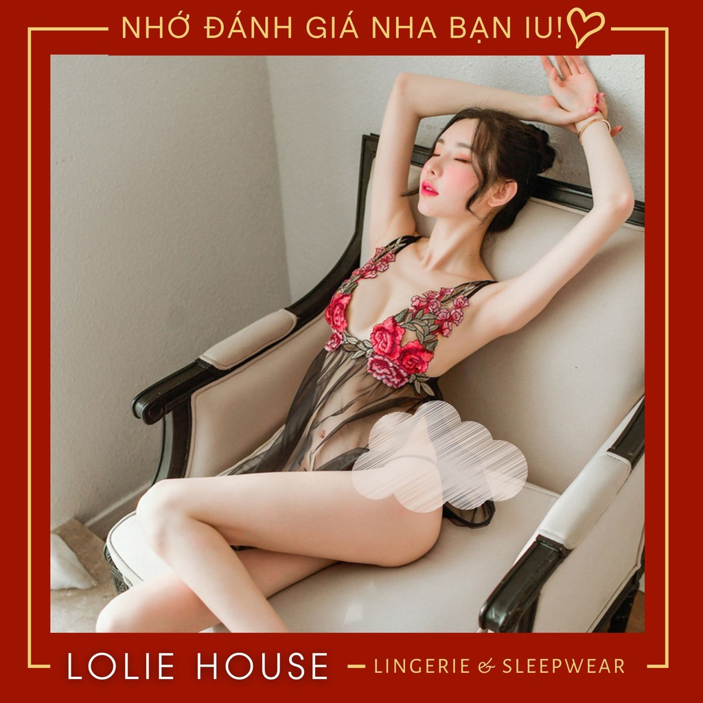 Váy ngủ 2 dây xuyên thấu - Set đầm ngủ sexy thêu hoa gợi cảm LOLIE HOUSE - VN10 | BigBuy360 - bigbuy360.vn