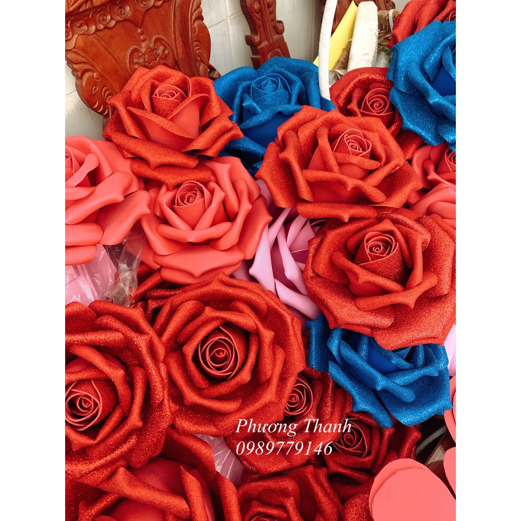 Sét cánh Hoa hồng xốp nhũ kim tuyến khổng lồ uốn sẵn