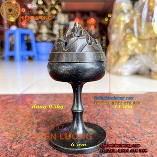 Lư đốt trầm sen búp phật thủ bằng đồng màuđen