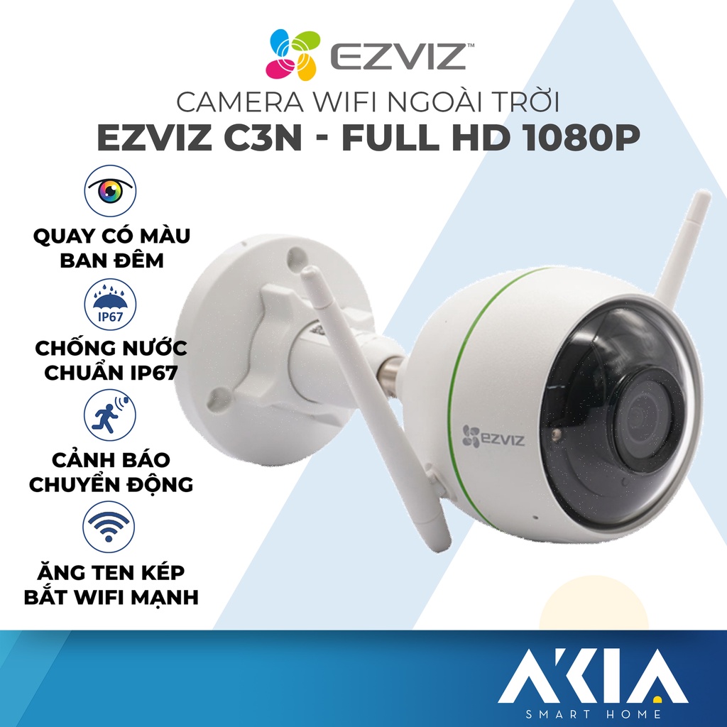 Camera ngoài trời ezviz C3N 2MP 1080p - quay đêm có màu, chống nước IP67, thuật toán AI phát hiện người, bảo hành 2 năm