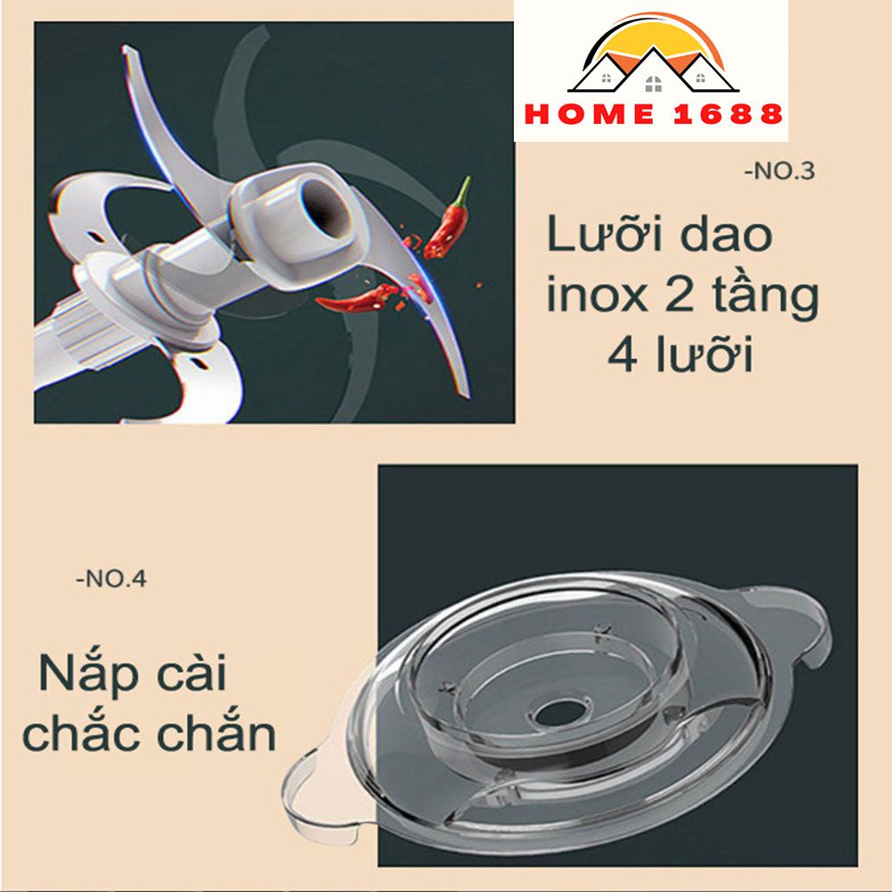 Máy Xay Thịt, Xay Rau Củ Quả Đặt Bàn cối Inox SUS 304 với 4 Lưỡi Dao Đa Năng, Công suất 300W M02 Home 1688
