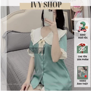 Bộ ngủ nữ pijamas bèo tiểu thư Bộ đồ mặc nhà Phi Lụa Satin hoặc kate thái freesize tới 60kg Ivyshop