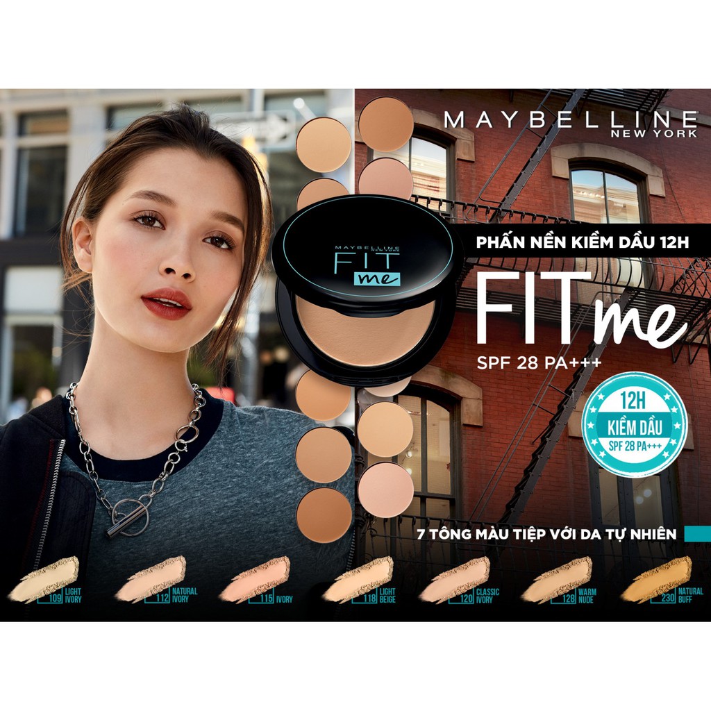 Phấn Nền Kiềm Dầu Chống Nắng 12H SPF28 PA+++ Mịn Lì Lâu Trôi Fit Me Maybelline New York Compact Powder 6g