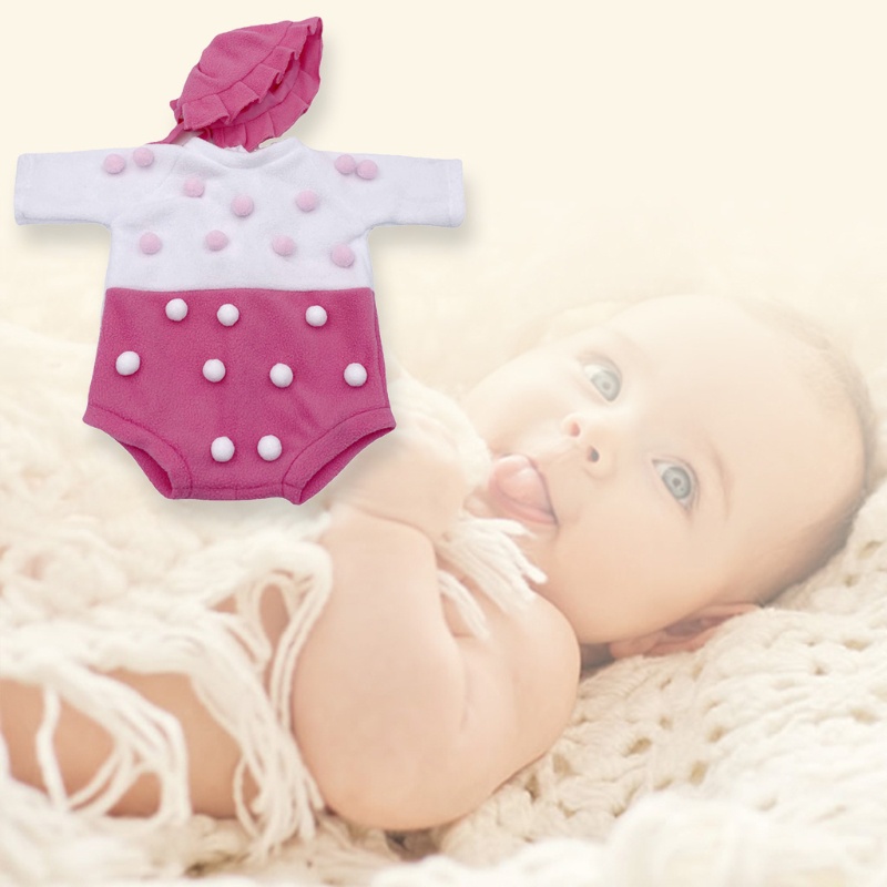 Bộ 2 Món Áo Liền Quần + Mũ Beanie Phối Bóng Lông Nhỏ Dùng Làm Đạo Cụ Chụp Ảnh Cho Bé Sơ Sinh