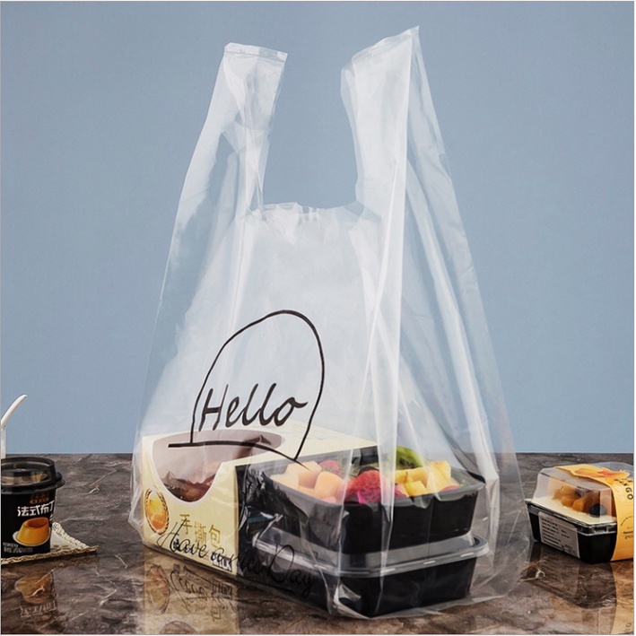 Túi nilong đựng bánh có tai xách, thực phẩm, siêu dai, họa tiết HELLO sang trọng - 50 Túi