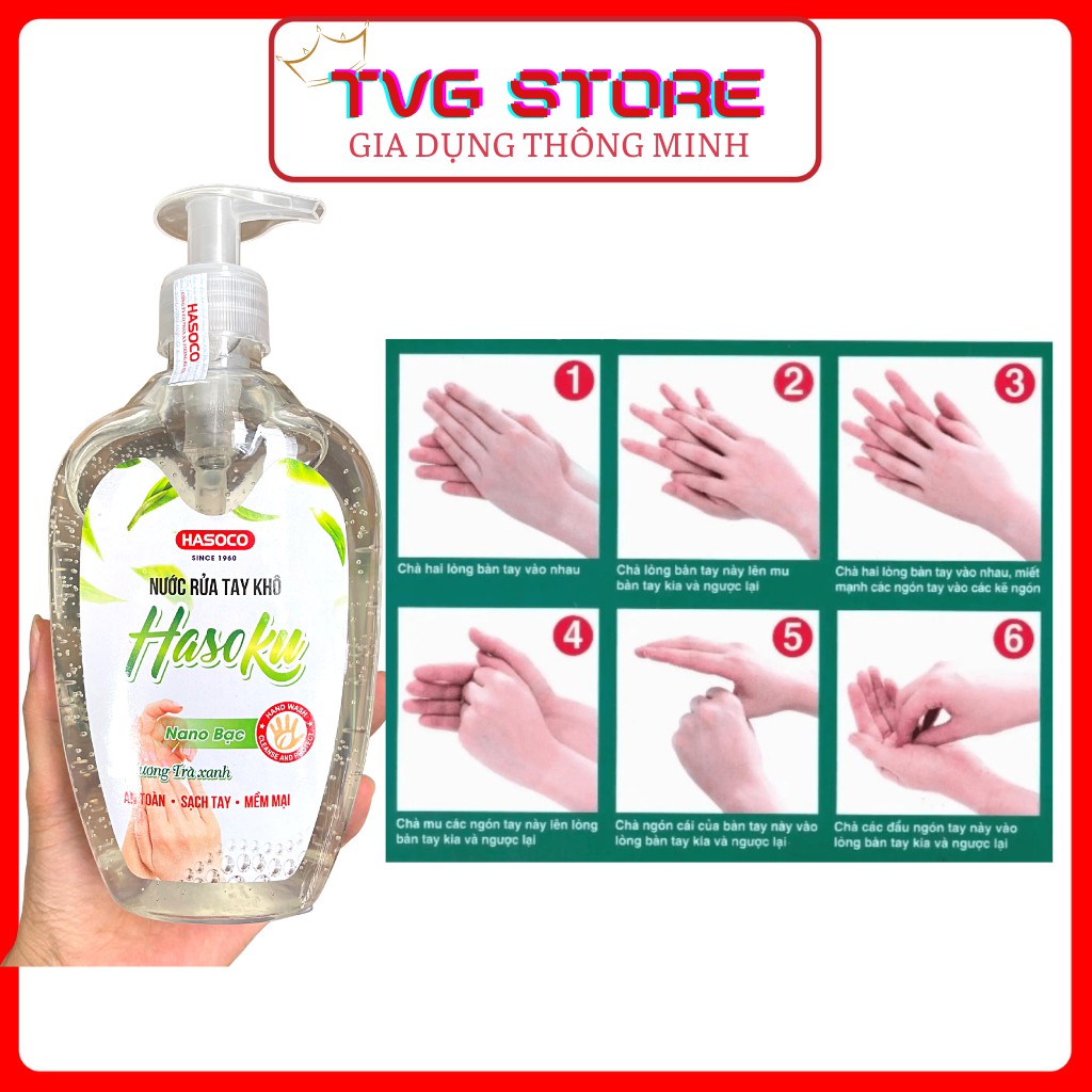 Nước Rửa Tay Khô, Gel Rửa Tay Khô Sát Khuẩn HASOKU 500ml Nano Bạc Hương Trà Xanh