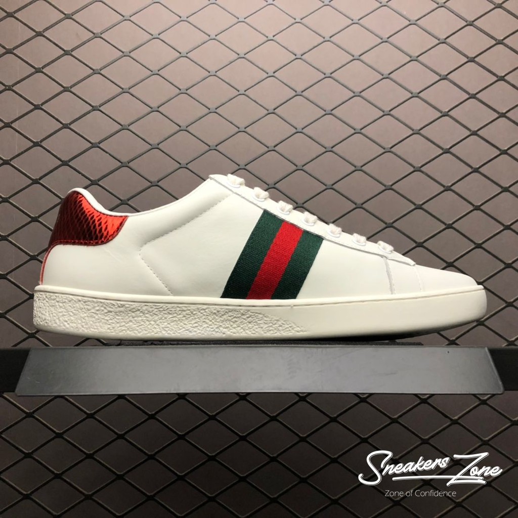 𝐓Ế𝐓 (FREE SHIP + HỘP + QUÀ) Giày thể thao Gucci Ace Embroidered Snake Trắng thêu rắn gót xanh đỏ ^ g