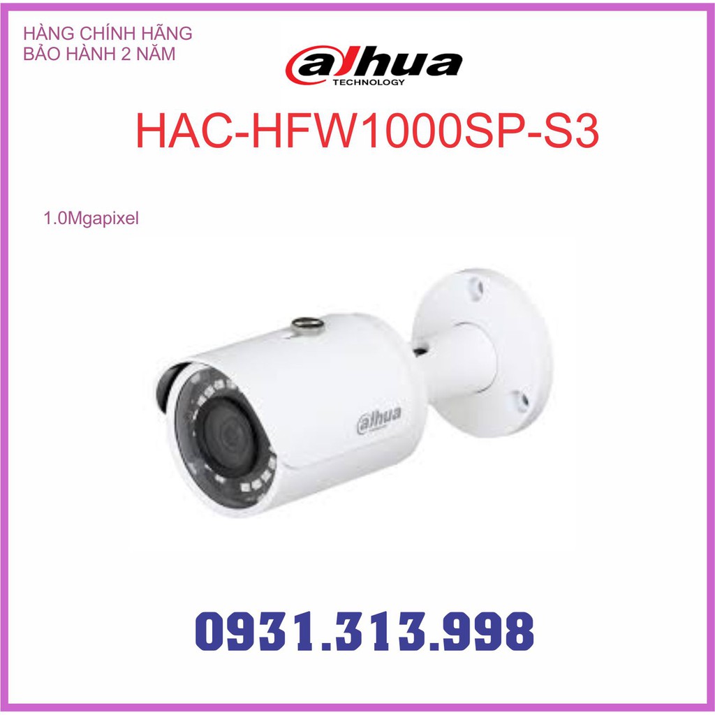 Camera HDCVI/HDTVI/AHD/Analog hồng ngoại 1.0 Megapixel DAHUA HAC-HFW1000SP-S3