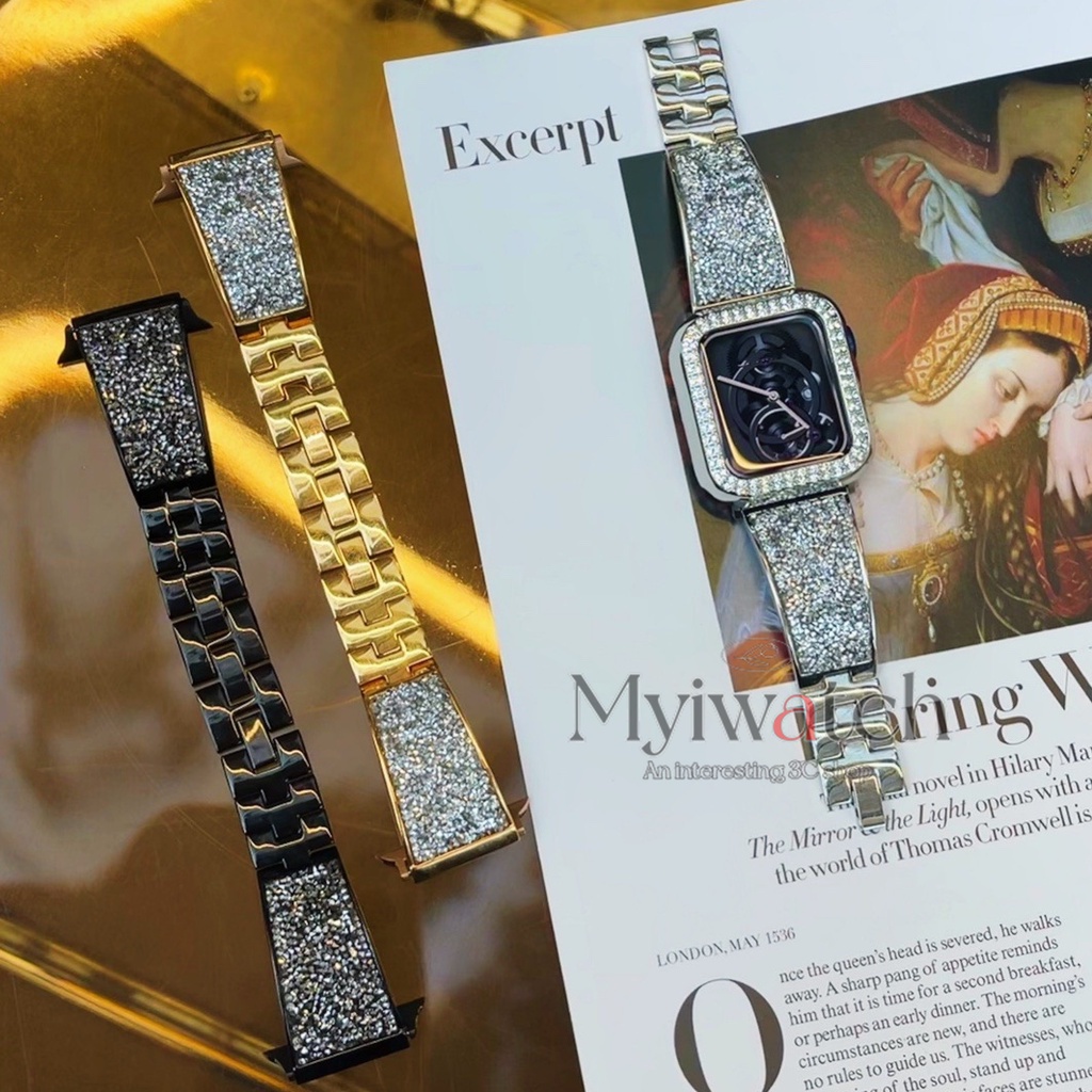 Swarovski Dây Đeo Kim Loại Lấp Lánh Thay Thế Cho Đồng Hồ Thông Minh iwatch series 7 6 5 4 3 2 1 42mm 38mm 45mm 44mm 40mm 41mm
