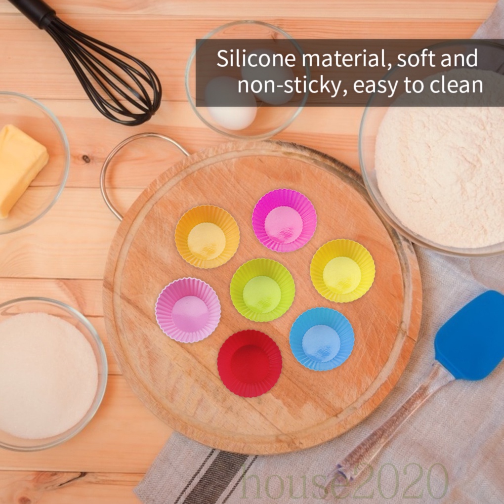 Khuôn Làm Bánh Cupcake / Socola Hình Tròn Bằng Silicon Chống Dính Diy Màu Sắc Ngẫu Nhiên 2020