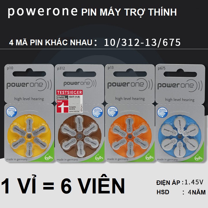 Pin máy trợ thính Power one P312 A312 PR41 zine Đức