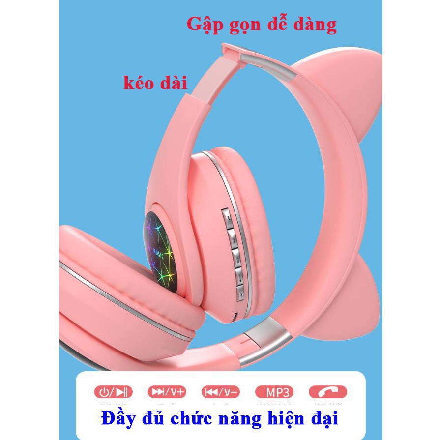 [Hàng mới về ] Tai nghe mèo bluetooth chụp tai cao cấp,giảm tiếng ồn tự động Bluetooth 5.0 LED Light Cat Ears Tai nghe Tai nghe không dây Âm thanh nổi Bass