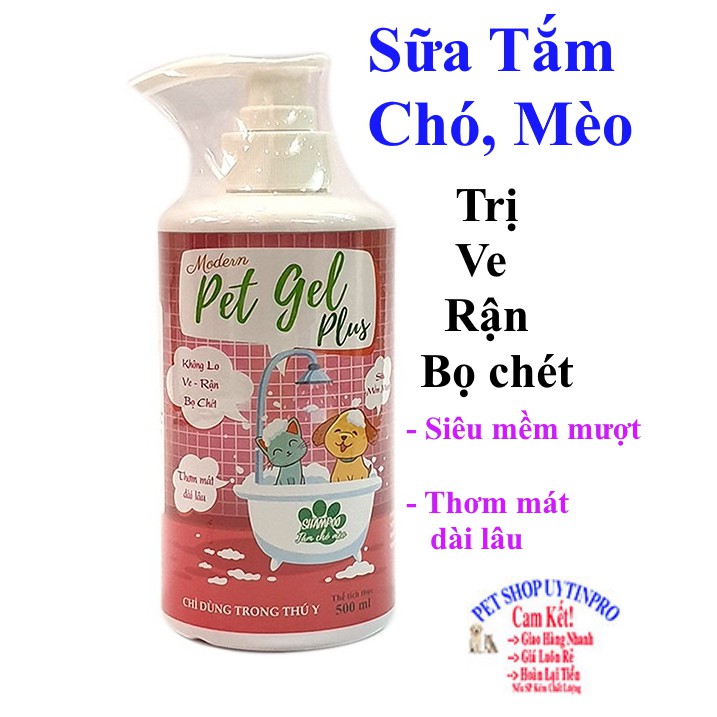 SỮA TẮM TRỊ VE RẬN BỌ CHÉT CHO THÚ CƯNG CHÓ MÈO Pet Gel Plus Chai 500ml Thương hiệu Thái Lan