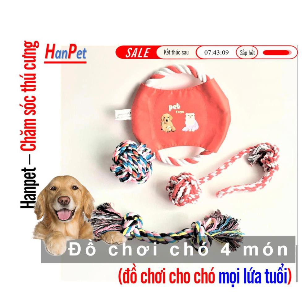Hanpet.GV- (Nhiều loại) Banh cho chó (Bóng tết thừng, banh 7 sắc, bóng tập cắn) đồ chơi chó mèo banh chó nhai sạch răng