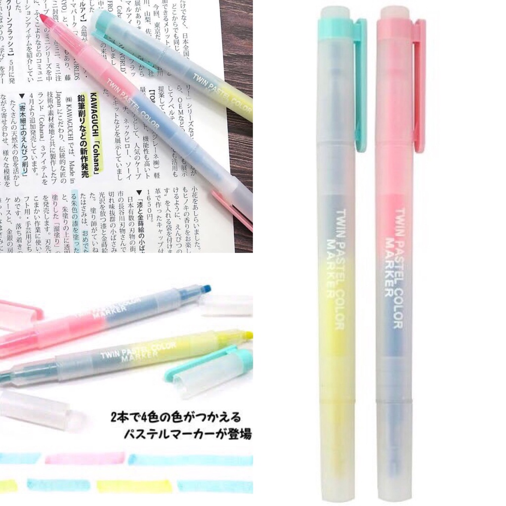 Set 2 Bút dạ hightlight Pastel 2 đầu 4 màu - Twin Pastel Color Marker