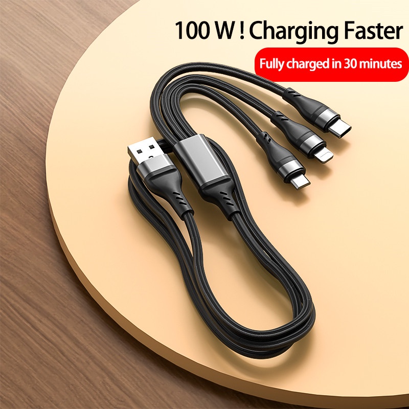 Cáp sạc nhanh HDOORLINK 3 trong 1 6A 100W cho Huawei Xiaomi tiện dụng