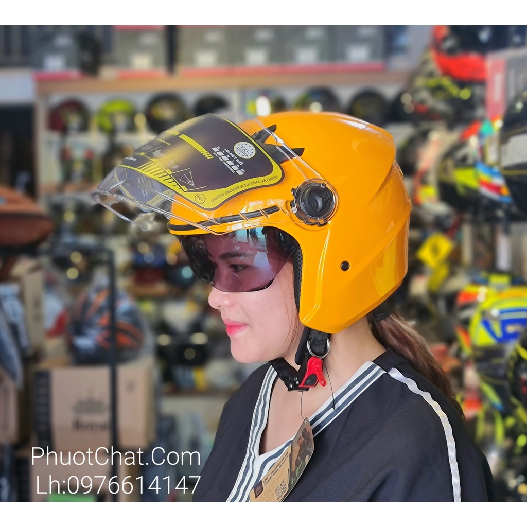 Nón bảo hiểm chính hãng Royal M268 màu vàng bóng 2 kính