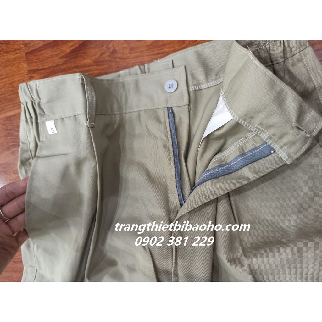 Bộ quần áo vải kaki Nam Định màu ghi phối phản quang DN03 - hình thật