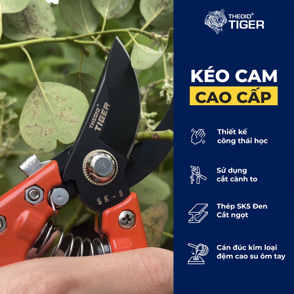 Kéo Cắt Cành Cây Theoid Tiger Dụng cụ làm vườn bộ gồm 3 kìm cắt cành thép SK5