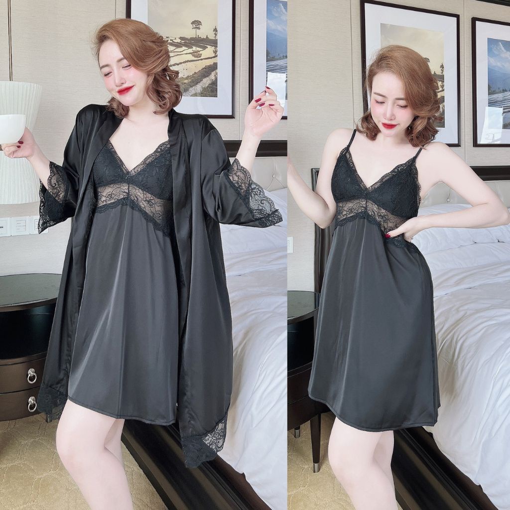 Váy ngủ áo choàng Miky, Váy ngủ sexy lụa Latin Chất Siêu Mát Dáng Siêu Xinh &lt; 60kg