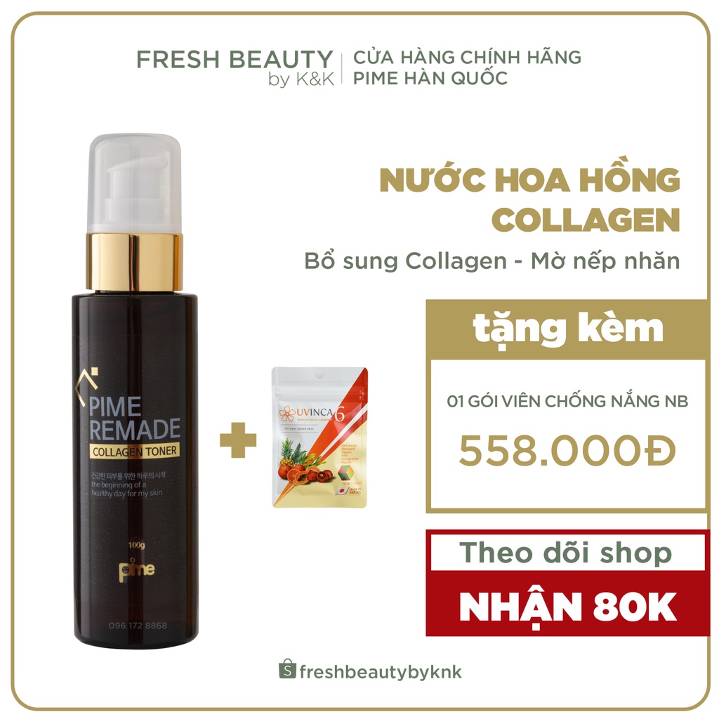 Nước hoa hồng phục hồi 93% collagen se lỗ chân lông, tái tạo da, làm sáng da, giảm mụn Pime Remade Collagen Toner 100g