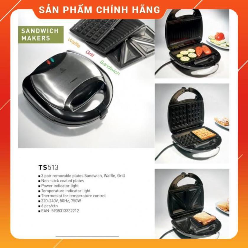 [FREESHIP] Máy nướng bánh mỳ sandwich Tiross 3 trong 1 TS513, HÀNG CHÍNH HÃNG - BH 12