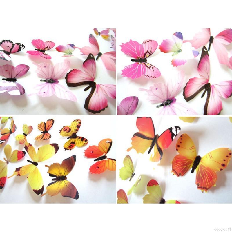 Set 2 giấy dán tường hình bướm giả 3D xinh xắn trang trí nhà cửa văn phòng