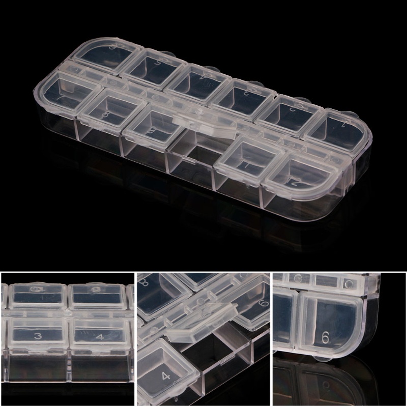 Hộp Nhựa 12 Ngăn Đựng Hạt Kim Cương Giả Trang Trí Móng Tay