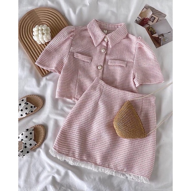 Set hồng caro nhí tiểu thư siêu xinh