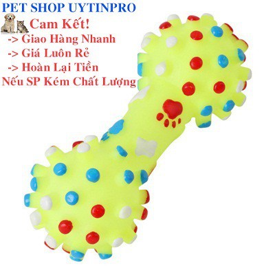 ĐỒ CHƠI HÌNH QUẢ TẠ PHÁT RA TIẾNG KÊU CHO THÚ CƯNG THƯ GIÃN Dài 12cm