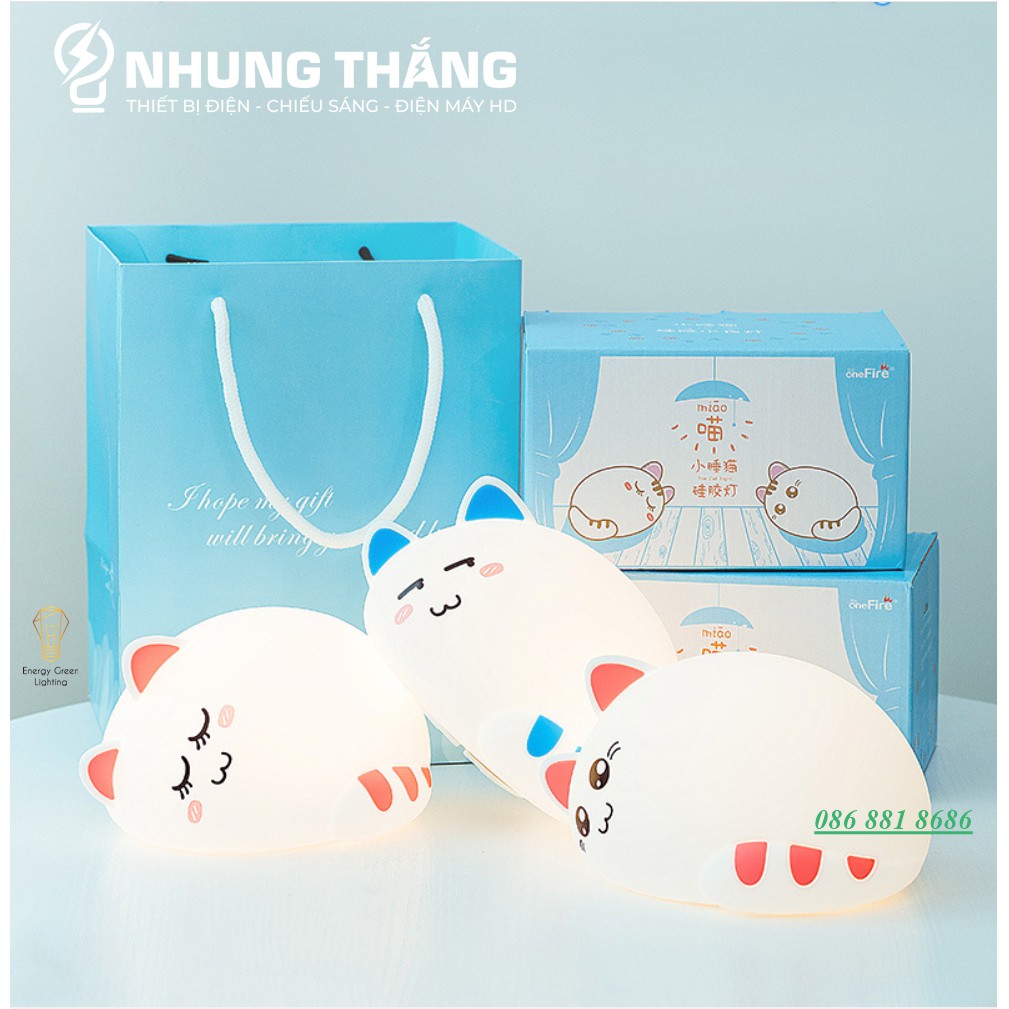 Đèn Ngủ Hình Chú Mèo Xinh Xắn Dễ Thương WH-A03 - Thay Đổi Màu Sắc Tùy Thích - Silicon Mềm Mại Siêu Bền - Pin Sạc
