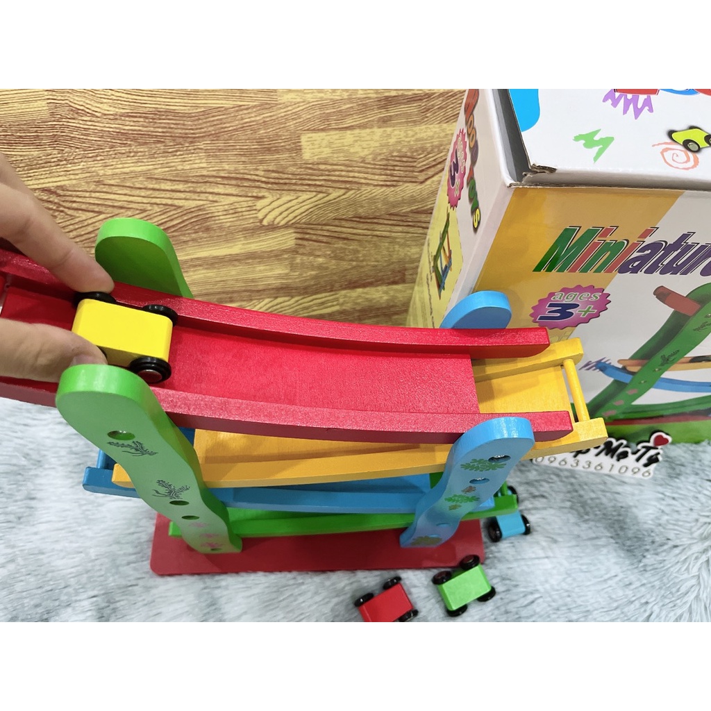 Đồ chơi gỗ xe cầu trượt cao tốc 4 tầng cho bé từ 2 tuổi
