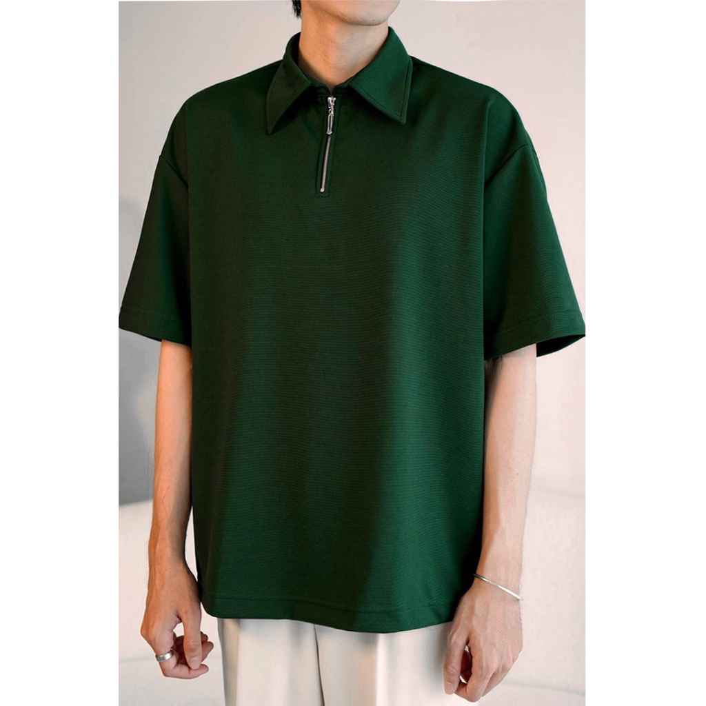 Áo polo form rộng ATHANOR zipper dây kéo - cổ dệt kim basic