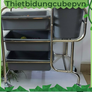 XE ĐẨY THU GOM BÁT ĐĨA - XE DỌN THỨC ĂN THỪA KHUNG INOX
