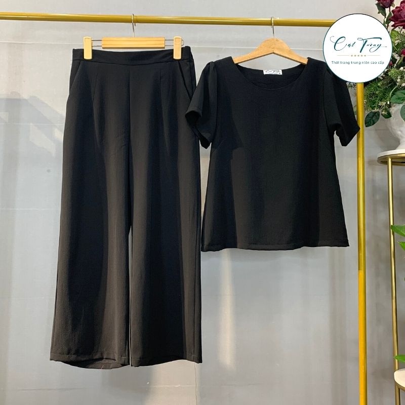 Bộ mặc nhà cho bà cho mẹ, màu đen mới vải mát mẻ, thoải mái cho mùa hè - Thời trang Cát Tường